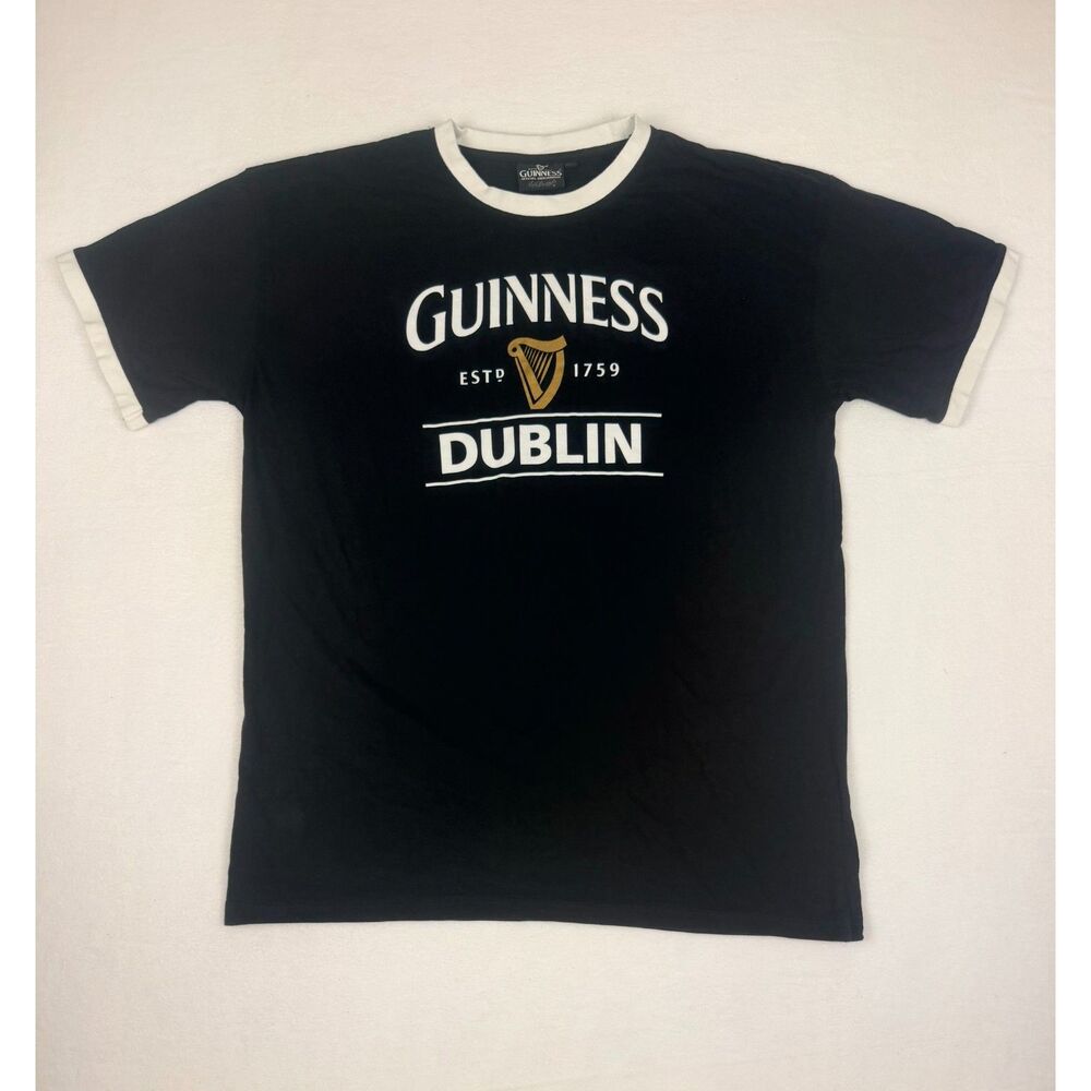Guinness Dublin Official Merchandise Ringer T Shirt Black White Irish Beer Tee